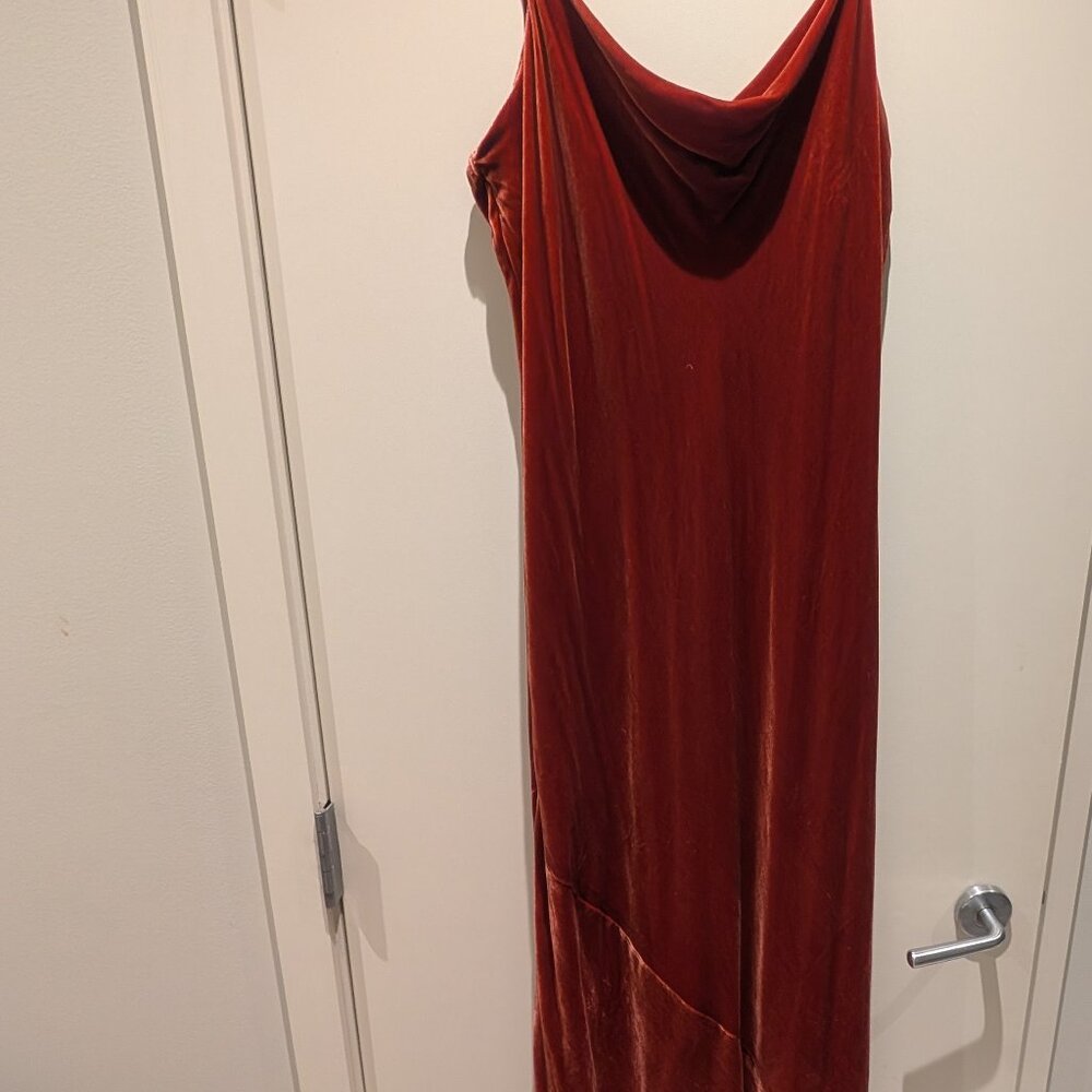 Banana Republic Rita Velvet Maxi Dress XL Burnt Orange “Cabin Red” Slip - Picture 3 of 5
